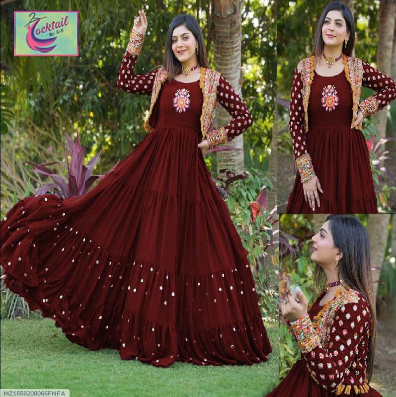 2 Pcs Women's Stitched Embroidered Maxi and Jacket